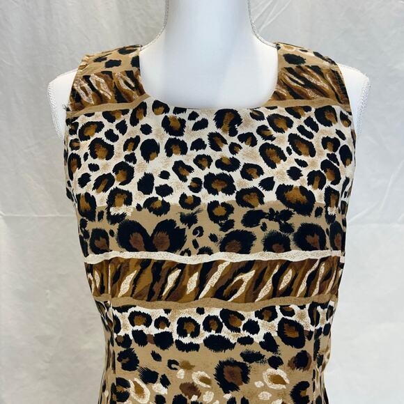 Leopard Animal Print Vintage midi Dress Sz 8 Mobwife Old Money Classic - Picture 1 of 9